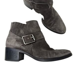 Aquatalia Grey Suede Leather Block Heel Ankle Boots Booties Womens 8 Fall Casual